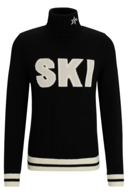Hugo Boss Boss X Perfect Moment Virgin-wool Sweater With 'ski' Intarsia In Black