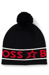 Bonnet en laine BOSS x Perfect Moment avec logo intarsia, Noir