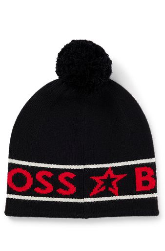 BOSS x Perfect Moment wool beanie hat with logo intarsia, Black