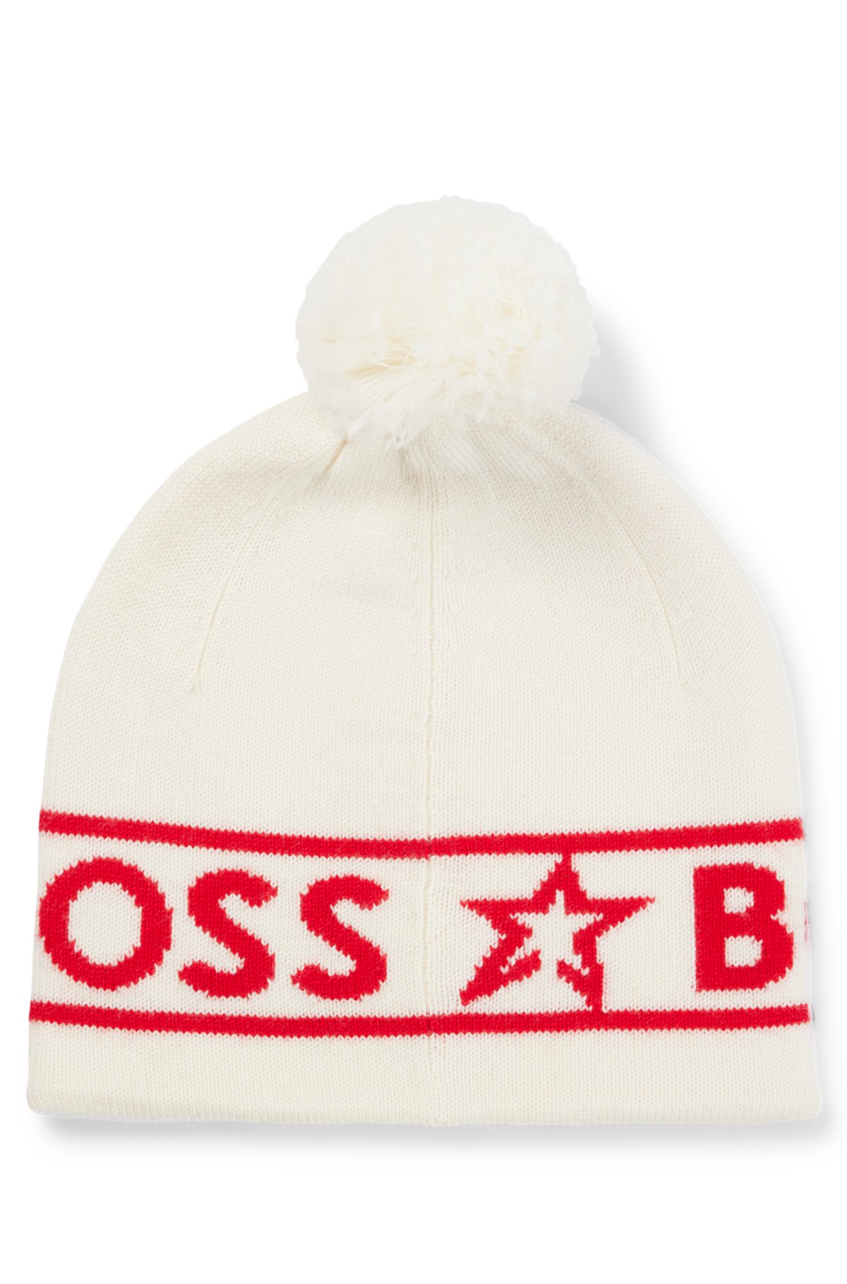 Boss x Perfect Moment Wool Beanie Hat with Logo intarsia- White | Men's Hats