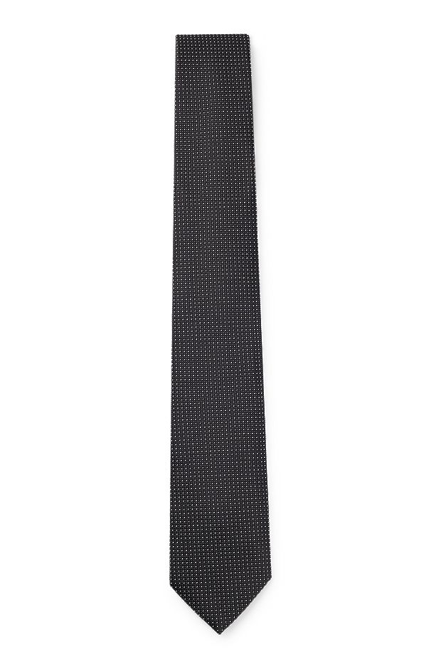 Tie in silk-jacquard with micro pattern, Black