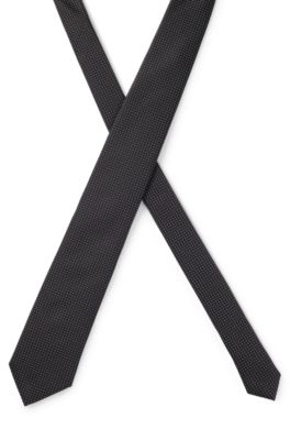 Tie in silk-jacquard with micro pattern, Black