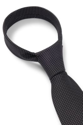 Tie in silk-jacquard with micro pattern, Black