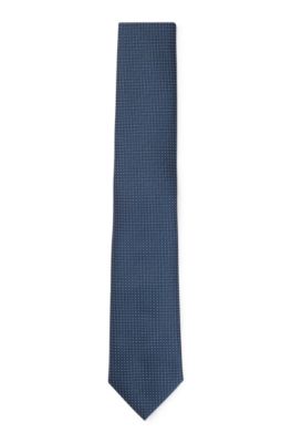 Tie in silk-jacquard with micro pattern, Dark Blue
