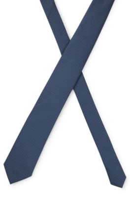 Tie in silk-jacquard with micro pattern, Dark Blue