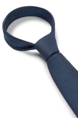 Tie in silk-jacquard with micro pattern, Dark Blue