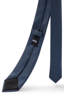 Tie in silk-jacquard with micro pattern, Dark Blue