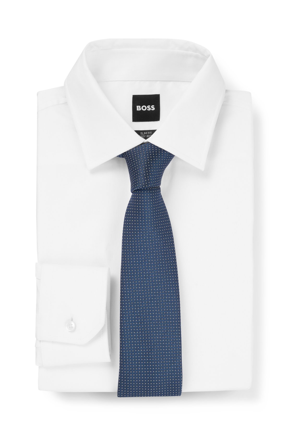 BOSS - Tie in silk-jacquard with micro pattern
