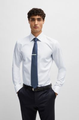 Tie in silk-jacquard with micro pattern, Dark Blue