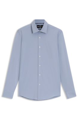 Camisa slim fit de tejido el&aacute;stico t&eacute;cnico italiano, Celeste