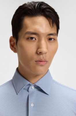 Camisa slim fit de tejido el&aacute;stico t&eacute;cnico italiano, Celeste