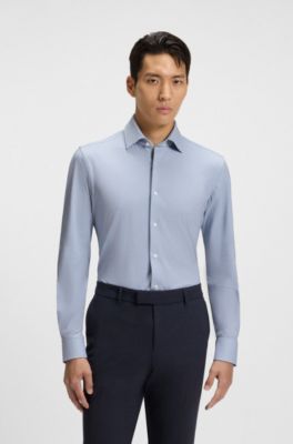 Camisa slim fit de tejido el&aacute;stico t&eacute;cnico italiano, Celeste