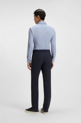 Camisa slim fit de tejido el&aacute;stico t&eacute;cnico italiano, Celeste