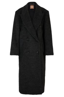 Hugo Boss Double-breasted Coat In Cotton In Silver