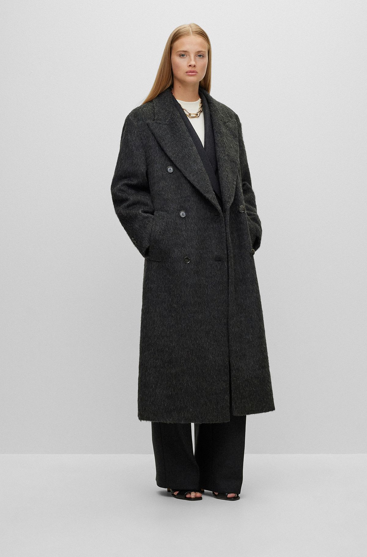 Double-breasted coat in cotton, Silver