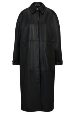 BOSS - Relaxed-fit coat in Nappa leather with concealed closure