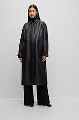 Relaxed-fit coat in Nappa leather with concealed closure, Black