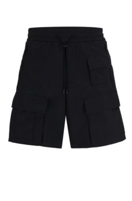 Shop Hugo Cargo Shorts In Water-repellent Canvas With Phone Pocket In Black