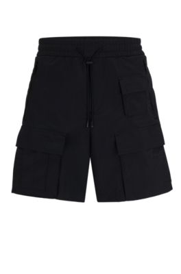 Hugo Boss Cargo Shorts In Water-repellent Canvas With Phone Pocket In Black