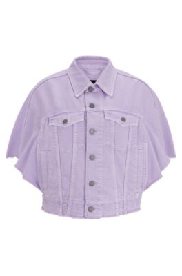 Hugo Boss Short-sleeved Jacket In Cotton Denim In Light Purple