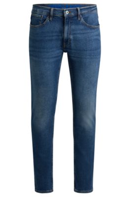 Extra-slim-fit jeans in navy stonewashed stretch denim, Dark Blue