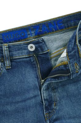 Extra-slim-fit jeans in navy stonewashed stretch denim, Dark Blue