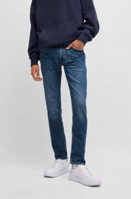Vaqueros extra slim fit de denim el&aacute;stico azul marino con lavado a la piedra, Azul oscuro