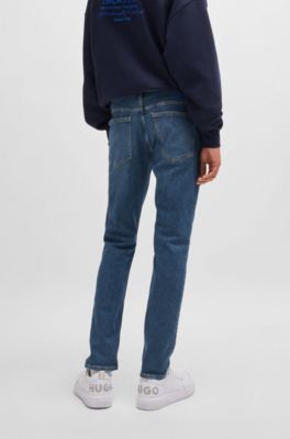 Vaqueros extra slim fit de denim el&aacute;stico azul marino con lavado a la piedra, Azul oscuro