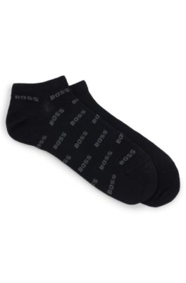 Paquete de dos pares de calcetines a la altura del tobillo con detalles de la marca, Negro