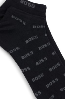 Paquete de dos pares de calcetines a la altura del tobillo con detalles de la marca, Negro