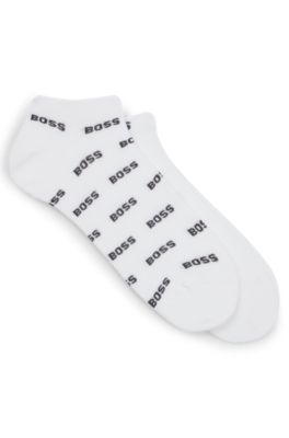 Paquete de dos pares de calcetines a la altura del tobillo con detalles de la marca, Blanco