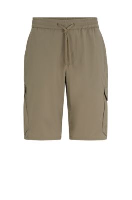 Hugo Boss Tapered-fit Shorts In Easy-iron Quick-dry Poplin In Light Green