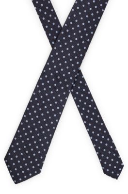 Silk-jacquard tie with micro pattern, Dark Blue