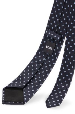 Silk-jacquard tie with micro pattern, Dark Blue