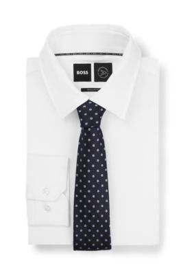 Silk-jacquard tie with micro pattern, Dark Blue