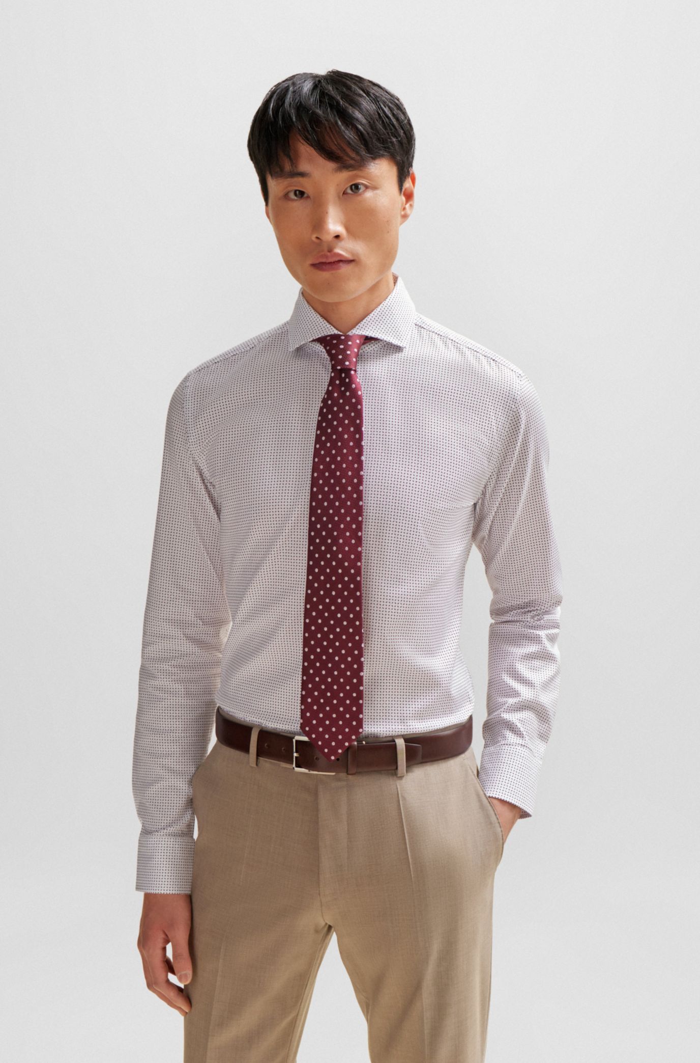 BOSS - Silk-jacquard tie with micro pattern