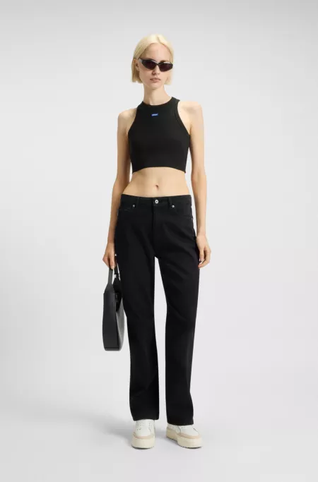 Cropped stretch-cotton tank top with blue logo label