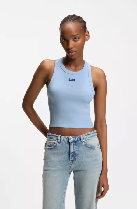 Cropped stretch-cotton tank top with blue logo label