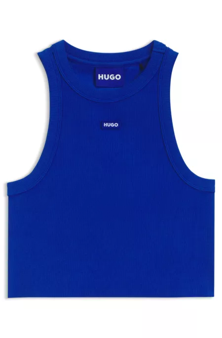 Cropped stretch-cotton tank top with blue logo label