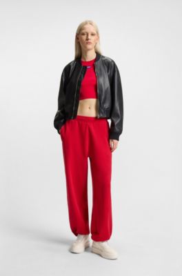 Camiseta corta de tirantes en algod&oacute;n el&aacute;stico con etiqueta con logo azul, Rojo oscuro