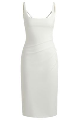 Vesper square neck pencil dress in white sale