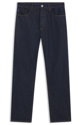 Dark-blue regular-fit jeans in raw denim, Dark Blue