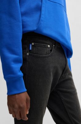 Extra-slim-fit jeans in stonewashed stretch denim, Dark Grey