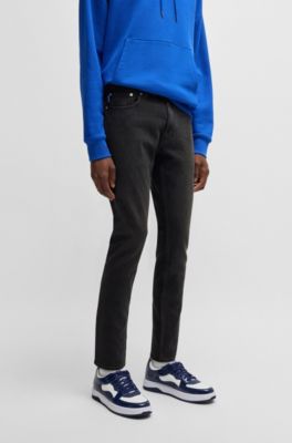 Extra-slim-fit jeans in stonewashed stretch denim, Dark Grey