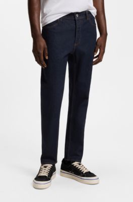 Dark-blue tapered-fit jeans in stretch denim, Dark Blue