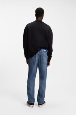 Mid-blue regular-fit jeans in cotton denim, Dark Blue