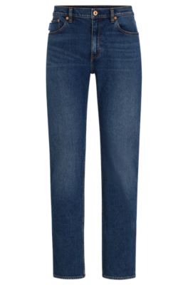 Shop Hugo Slim-fit Jeans In Navy Stonewashed Stretch Denim In Dark Blue