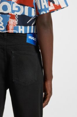 Black tapered-fit jeans in stretch denim, Black