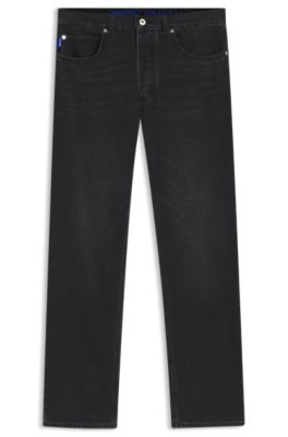 Regular-fit jeans in black denim, Dark Grey