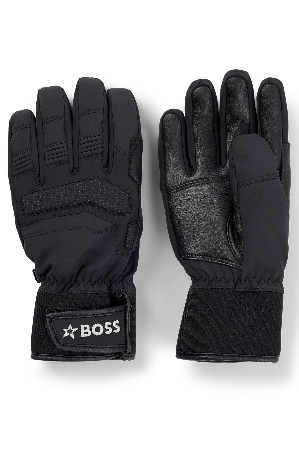 BOSS x Perfect Moment mixed-material ski gloves with leather, Black